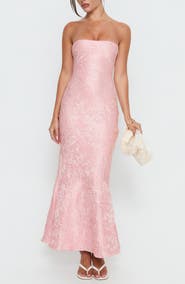 Princess Polly Lips Are Sealed Lace Jacquard Strapless Gown