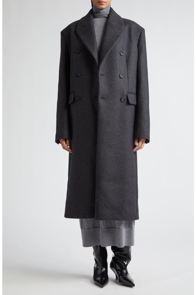 Broad Double Breasted Recycled Wool Blend Coat, Main, color, CHARCOAL MELANGE