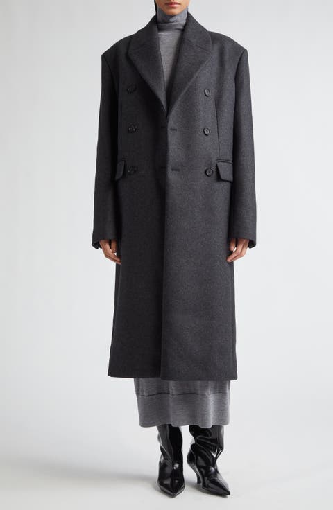 Broad Double Breasted Recycled Wool Blend Coat