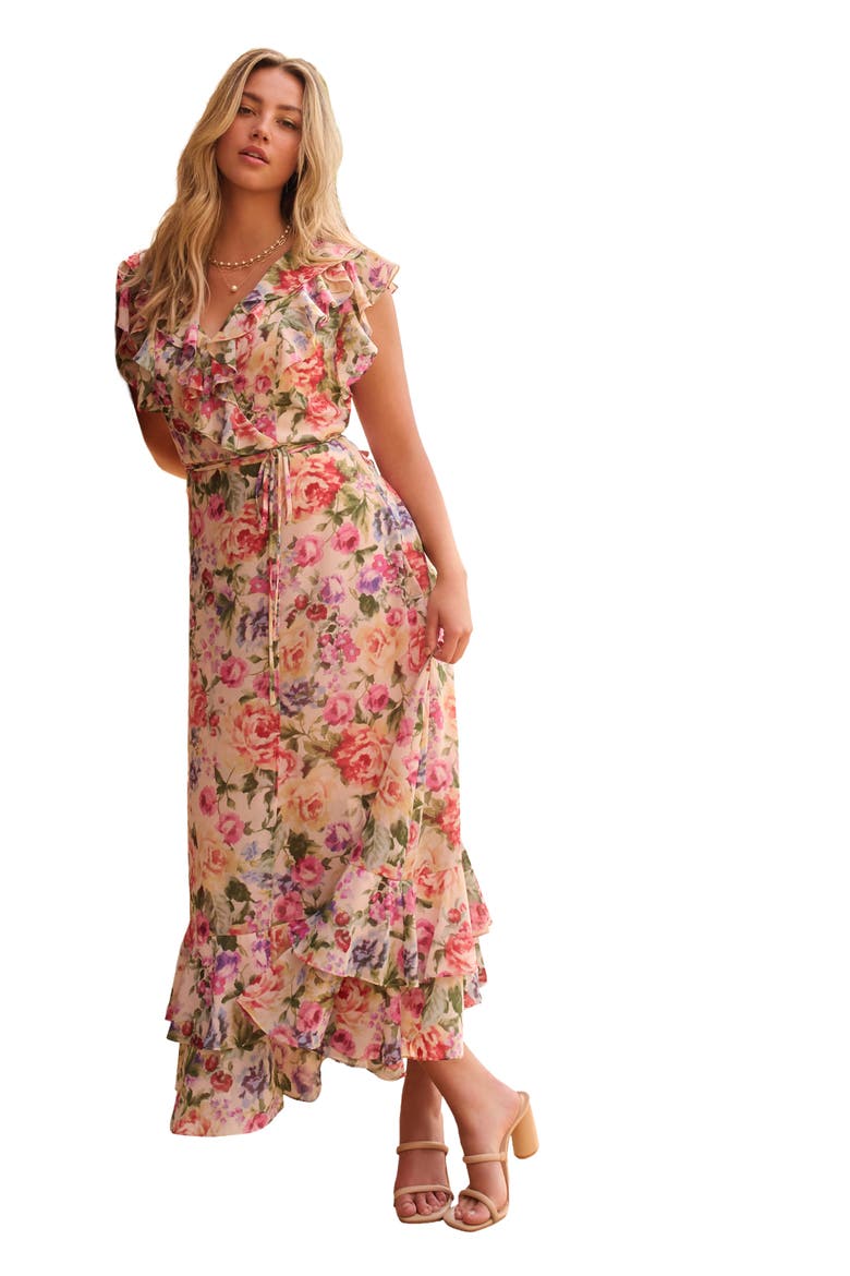 Chiffon Wrap Maxi Dress, Main, color, BLUSH MULTI