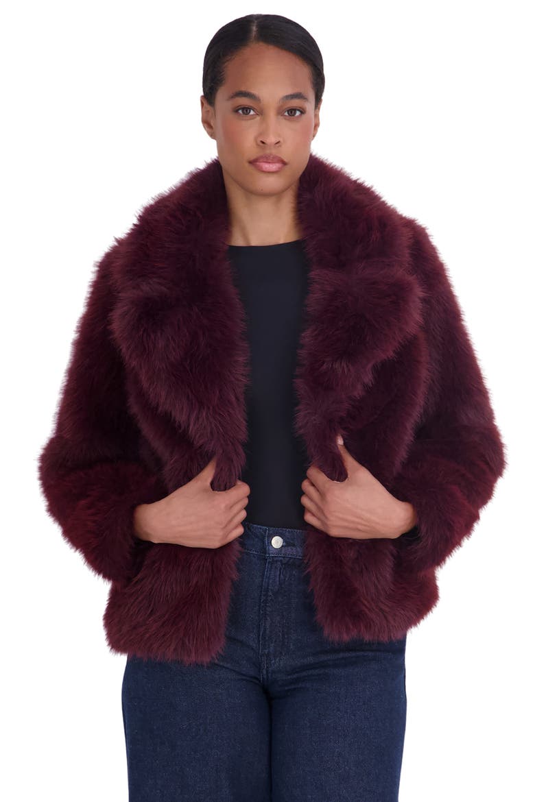 Faux Fur Blazer, Alternate, color, BURGUNDY
