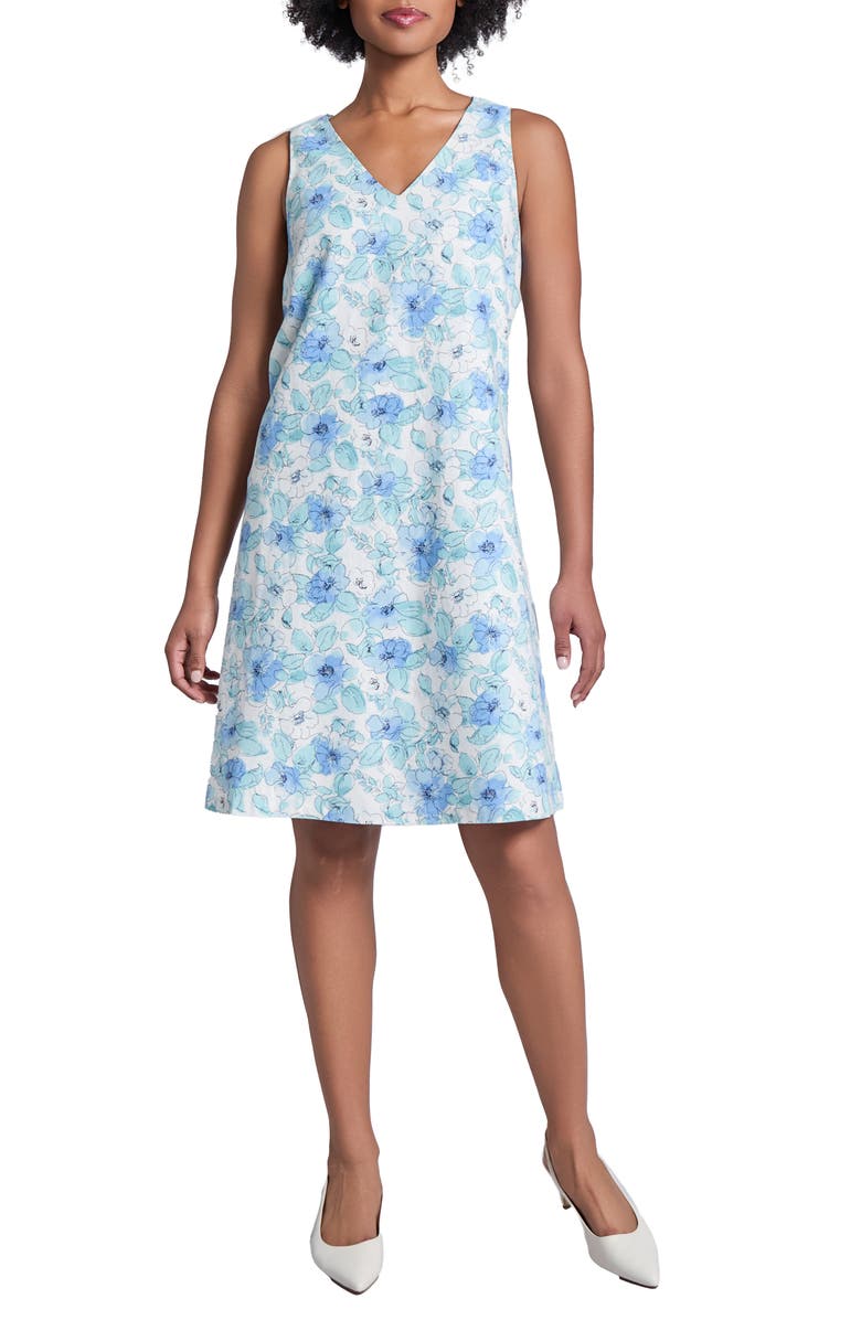 Jones New York Gina Floral Linen Blend Trapeze Dress, Main, color, 