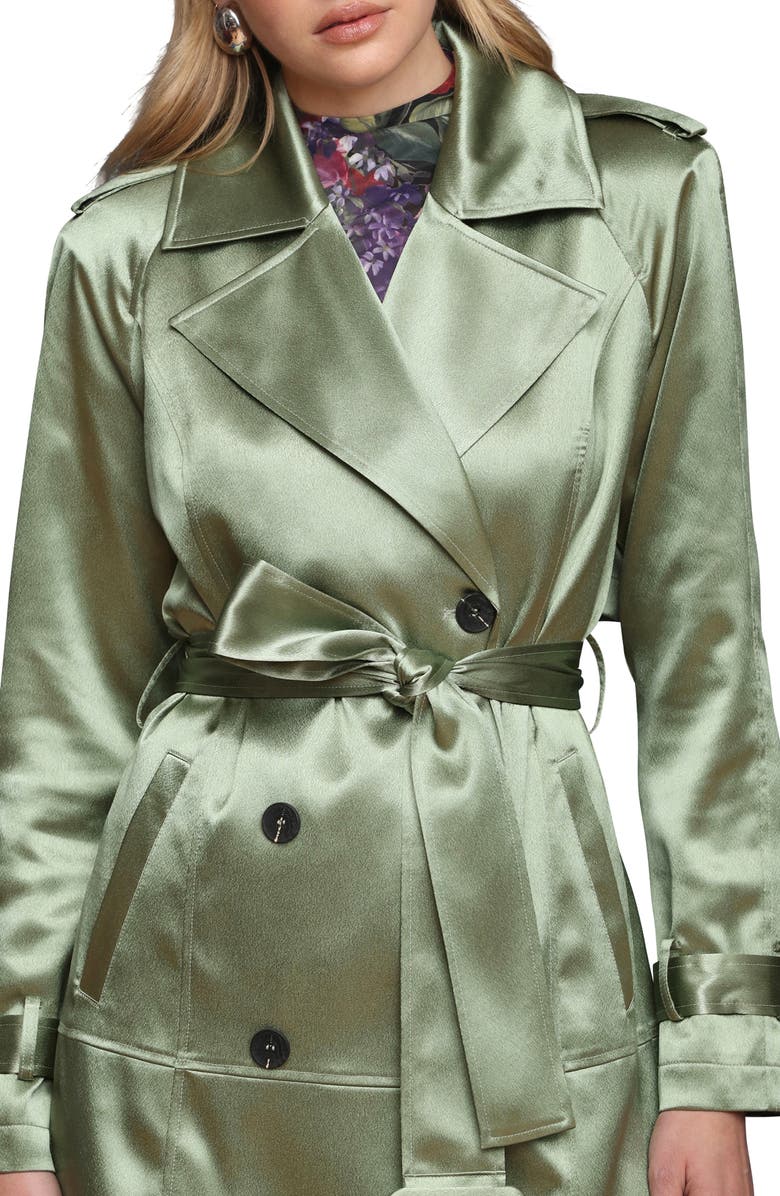 Avec Les Filles Double Breasted Satin Coat, Alternate, color, Sage