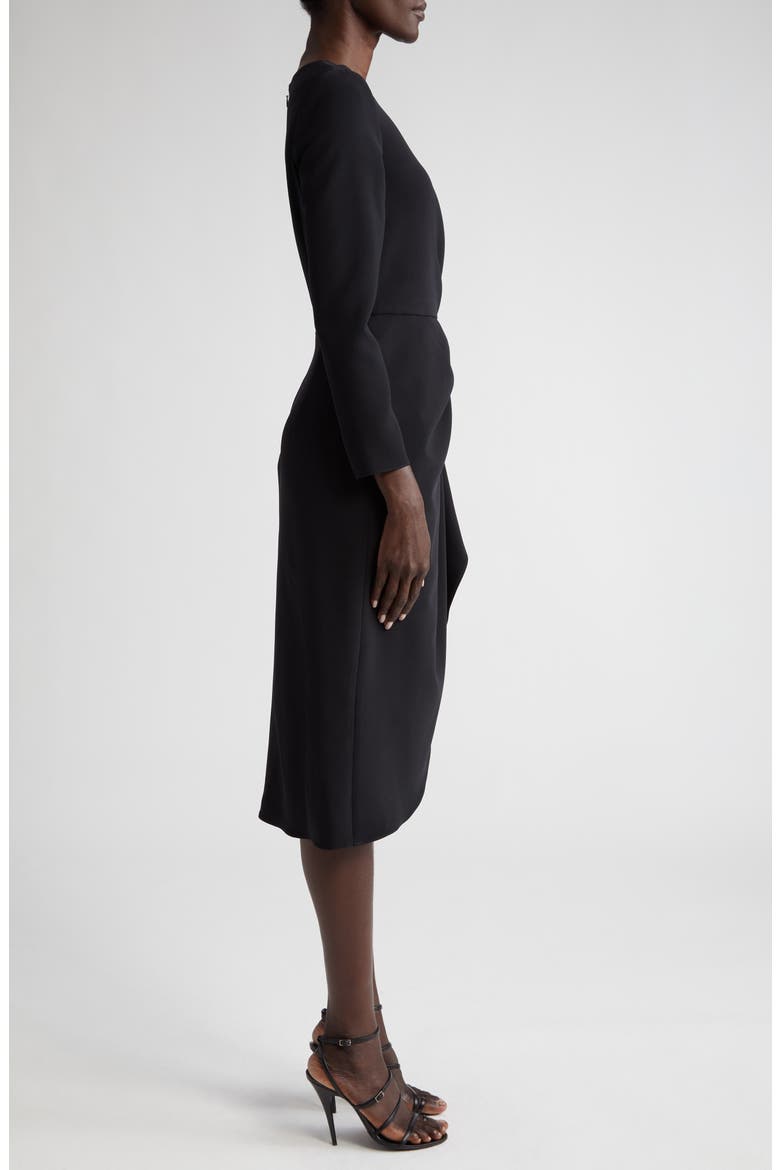 Pleated Long Sleeve Tulip Midi Dress, Alternate, color, BLACK
