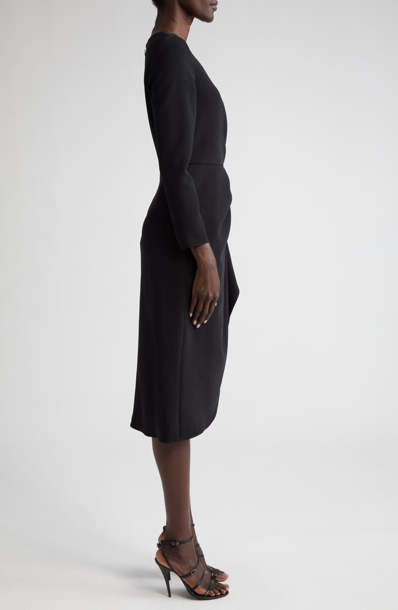 Carolina Herrera Pleated Long Sleeve Tulip Midi Dress, Alternate, color, Black