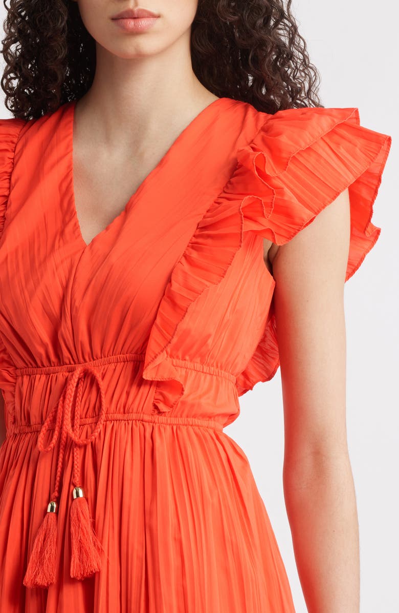 Eliza J Ruffle Trim Pleat Dress, Alternate, color, Red