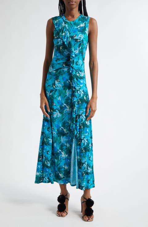 Elise Floral Print Ruffle Sleeveless Maxi Dress