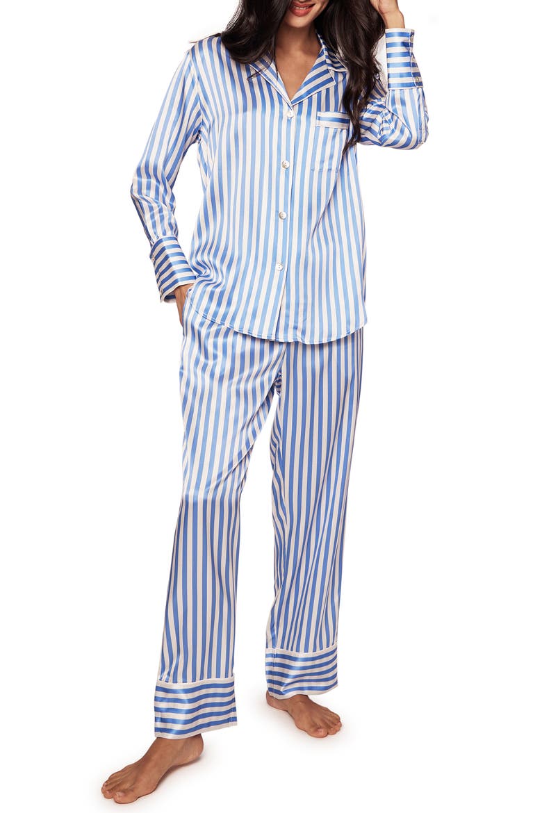 Stripe Mulberry Silk Pajamas, Main, color, BLUE