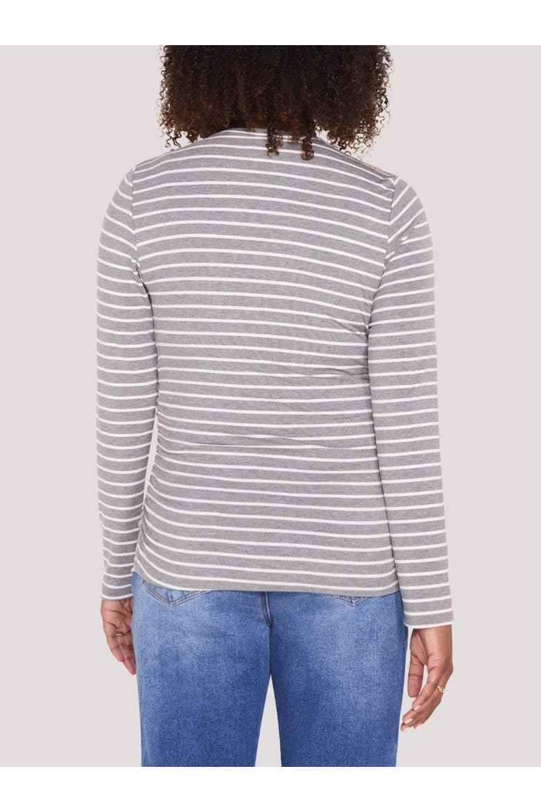 Crew Neck Long Sleeve Side Ruched Top, Alternate, color, Grey & Vanilla Ice Stripe