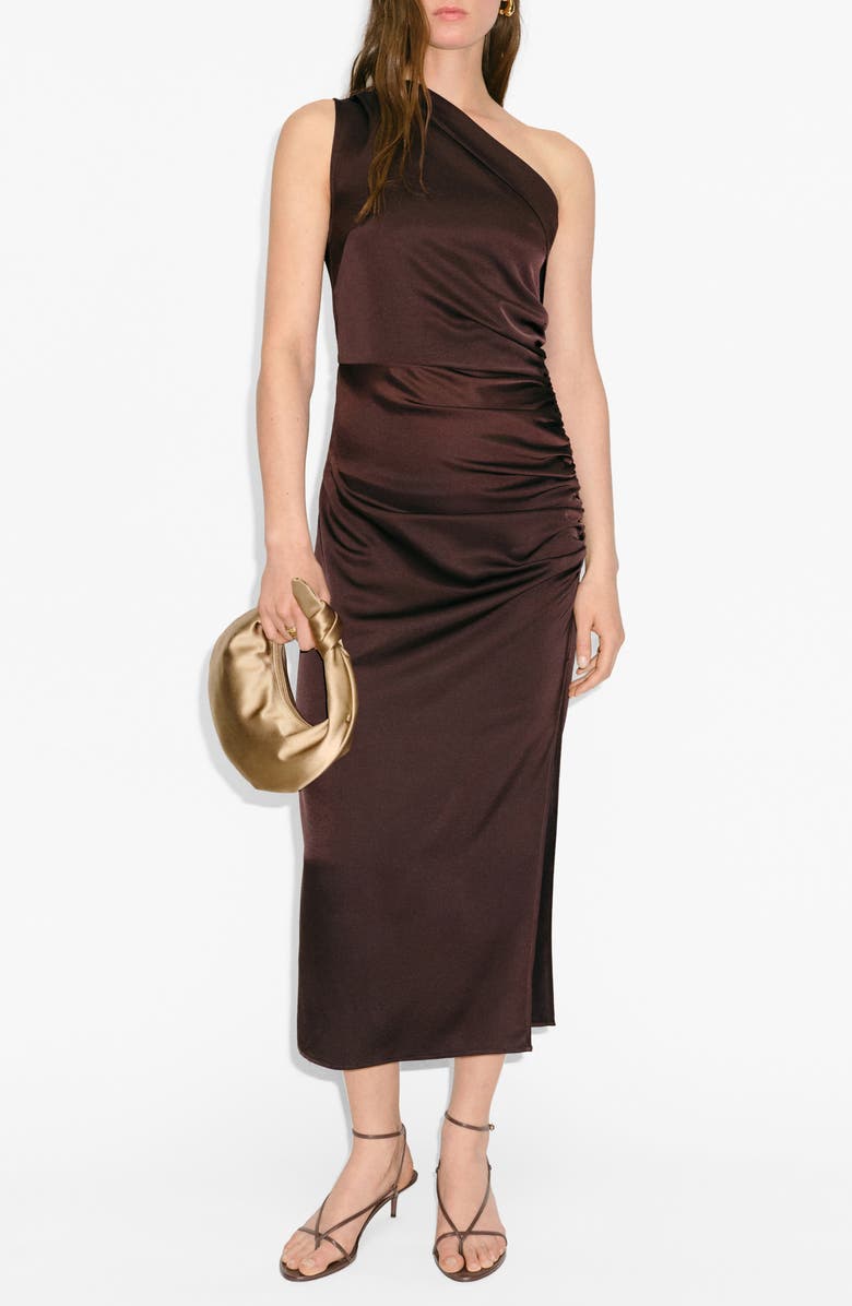 MANGO Ruched One-Shoulder Midi Dress, Main, color,