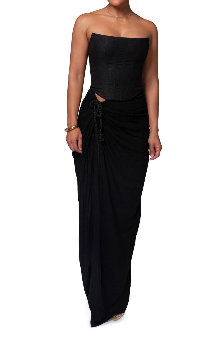 JLUXLABEL Noelia Slit Cotton & Linen Maxi Skirt, Alternate, color, Black