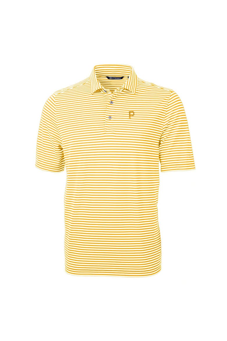 Men's Cutter & Buck Gold Pittsburgh Pirates Virtue Eco Pique Stripe Recycled Polo, Alternate, color, Gold