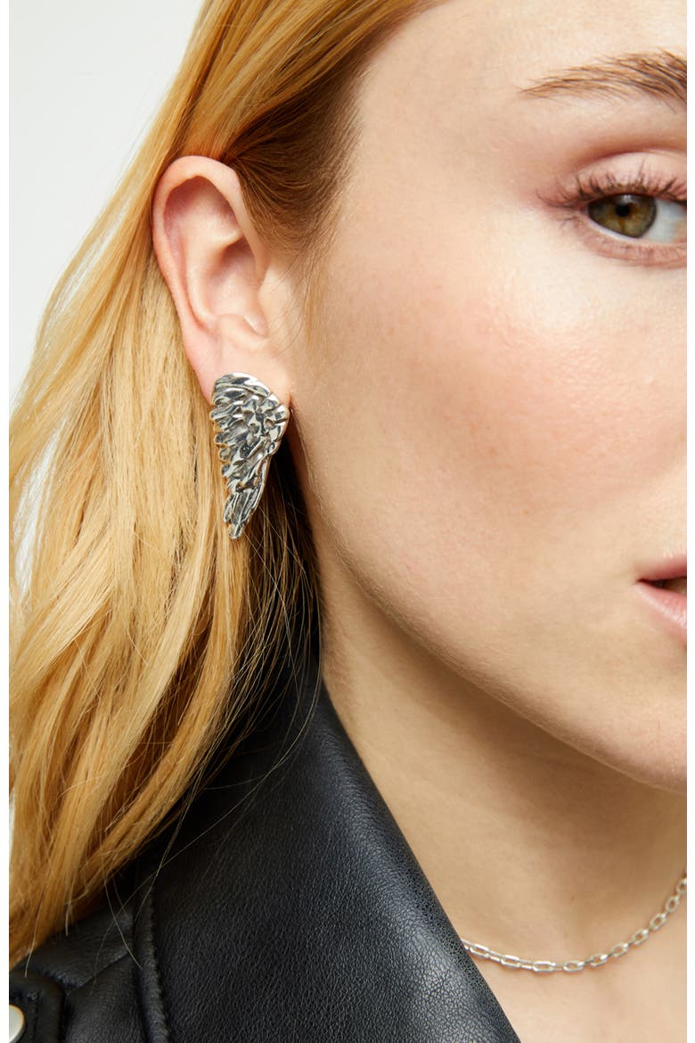 Sterling Silver Plated Earrings in the Shape of Wings, Alternate, color, Silver