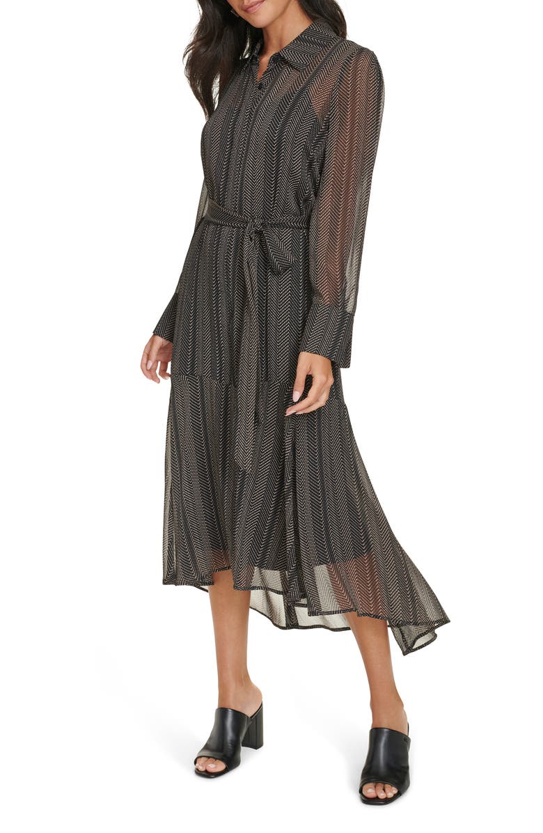 Calvin Klein Herringbone Long Sleeve Midi Dress, Alternate, color,