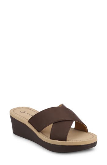 Journee Collection Women's Biara Crisscross Platform Wedge Sandals In Brown