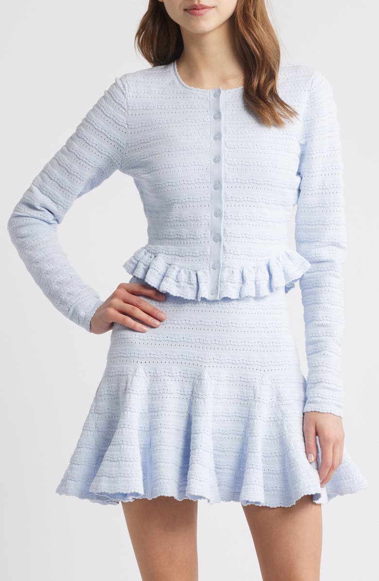 LoveShackFancy Rogan Pointelle Cardigan, Main, color, Morning Sky