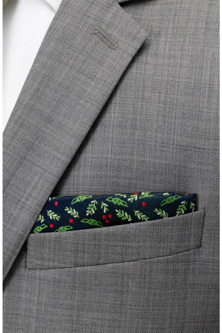 Grogu Holiday Navy Silk Pocket Square, Alternate, color, BLACK