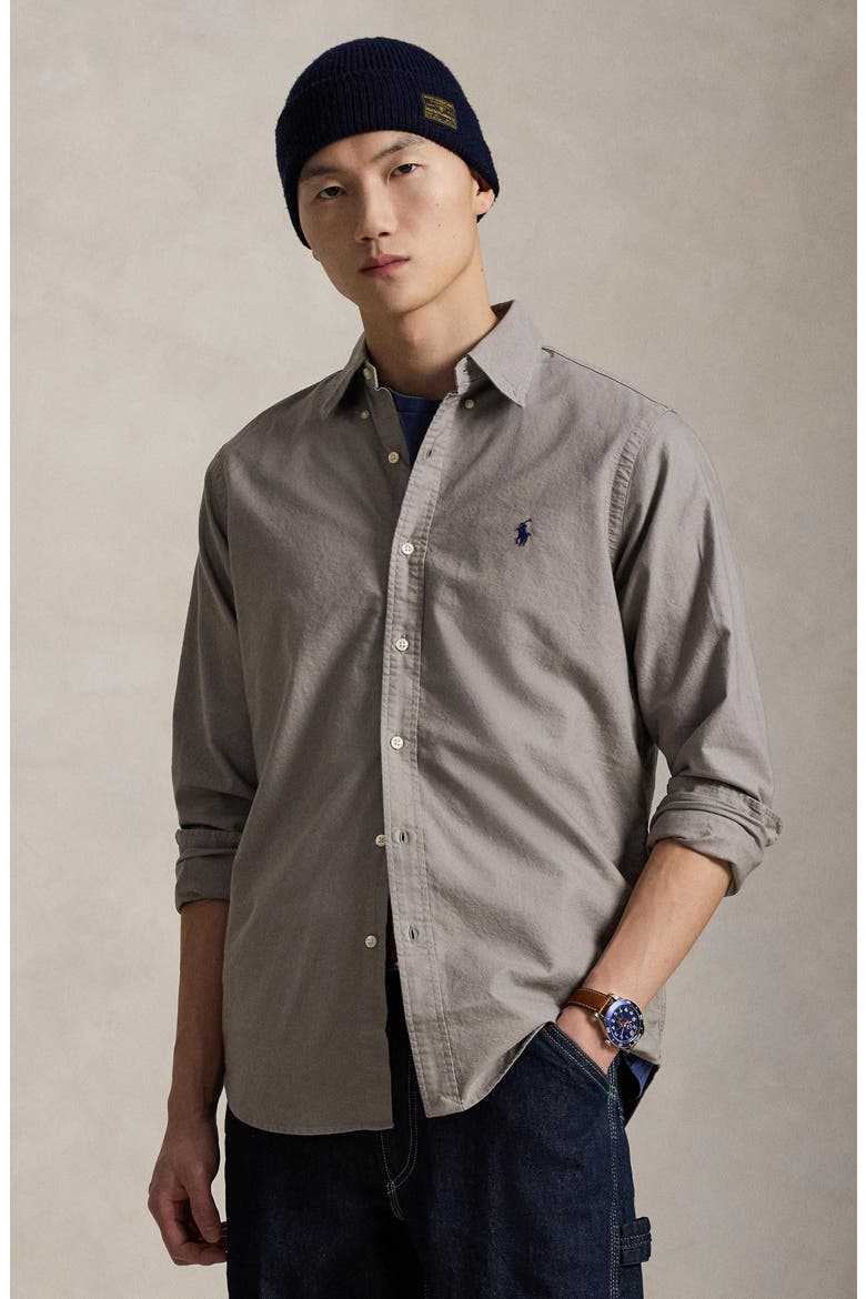 Classic Fit Garment Dyed Cotton Button-Up Shirt, Alternate, color, GREY