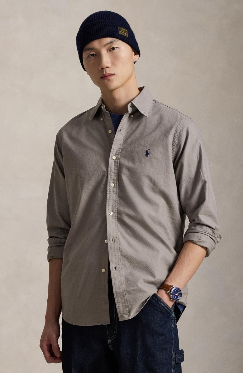 Polo Ralph Lauren Classic Fit Garment Dyed Cotton Button-Up Shirt, Alternate, color, Grey