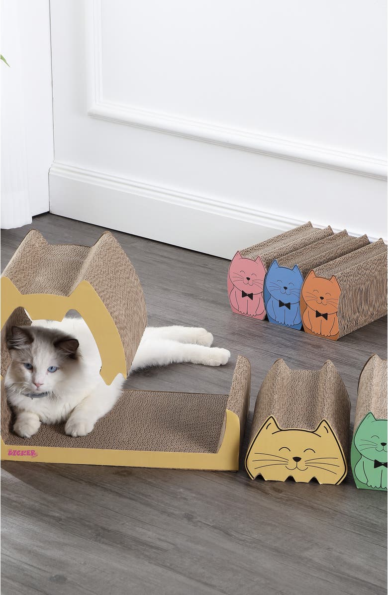 The Licker Store Kazoku Modern Cardboard 5-in-1 Family Cat Cave Scratcher with Catnip and Pull-Out Design, Alternate, color, Multi