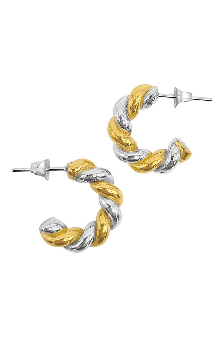 Water Resistant Two-Tone Twisted Hoop Earrings, Alternate, color, GOLD