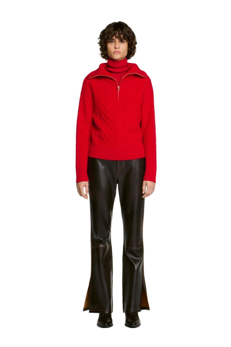 Zip-neck knit sweater, Main, color, Red