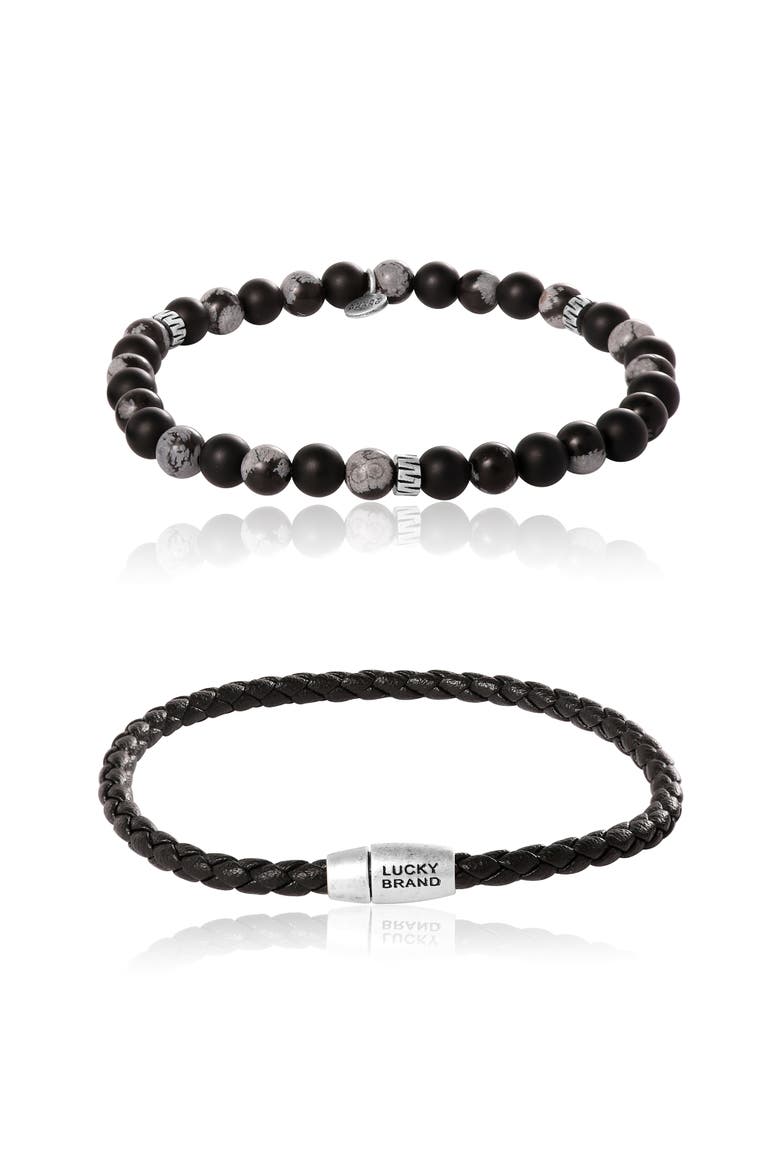 Stretch Bead & Magnetic Cord Bracelet Set - 2 Piece, Alternate, color, Blue, black