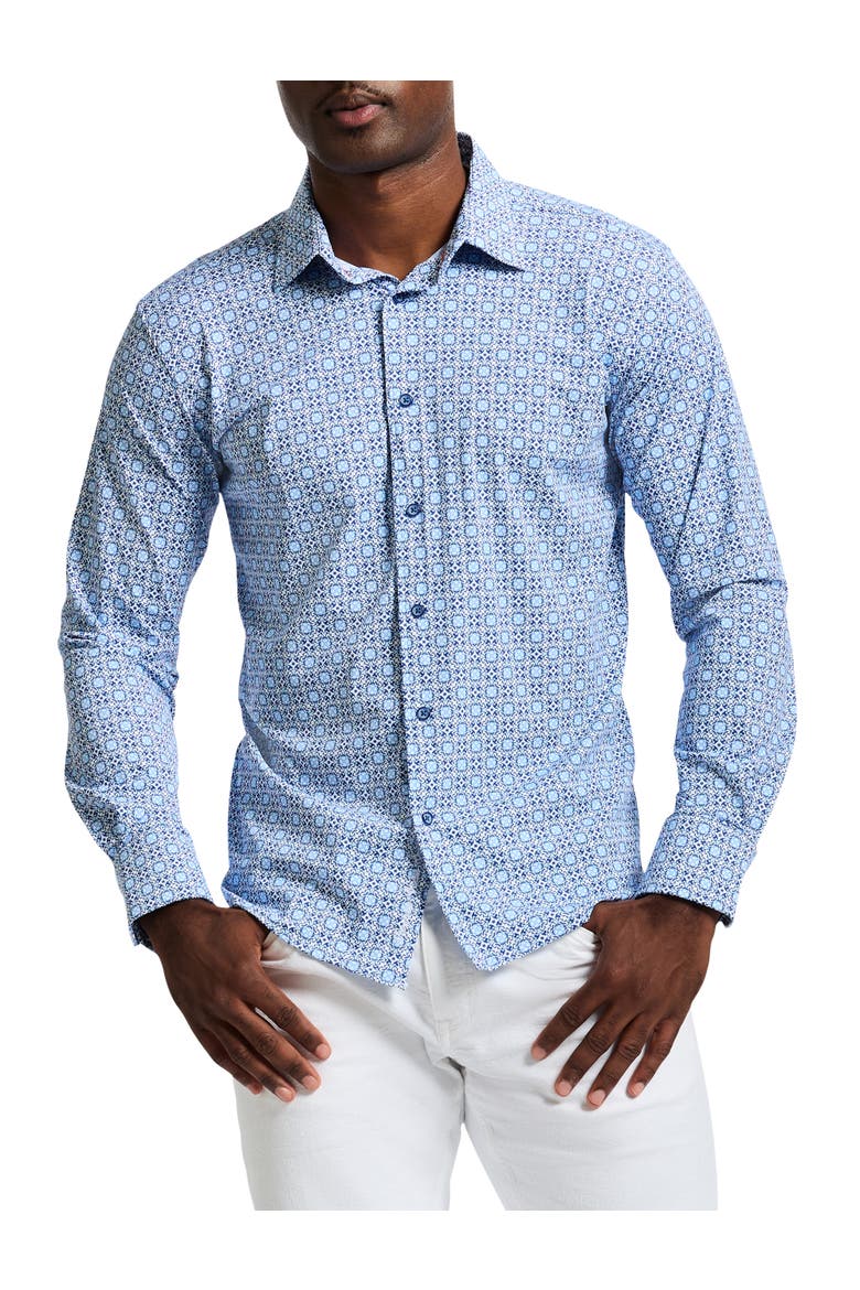 Big & Tall Caspian Geometric Stretch Sport Shirt, Main, color, BLUE