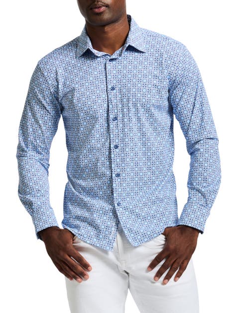 Big & Tall Caspian Geometric Stretch Sport Shirt