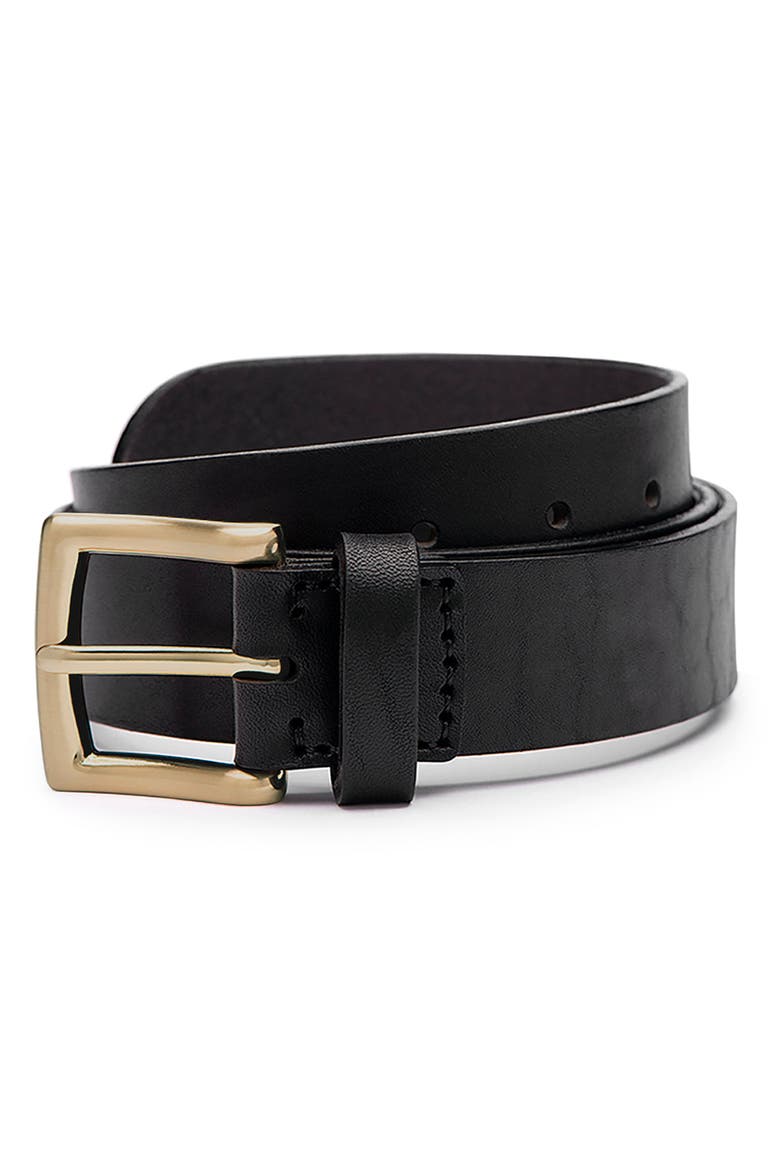 Classic Buckle Leather Belt 35mm, Main, color, Black and Brass