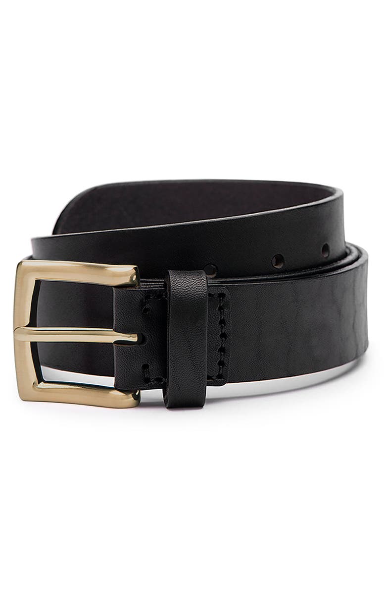 Ezra Arthur Classic Buckle Leather Belt 35mm, Main, color, Black And Brass
