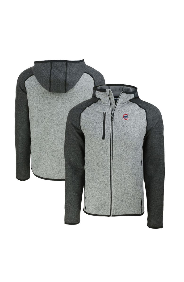 Cutter & Buck Men's Cutter & Buck Heather Charcoal/Heather Gray Chicago Cubs Mainsail Full-Zip Hooded Jacket, Main, color,