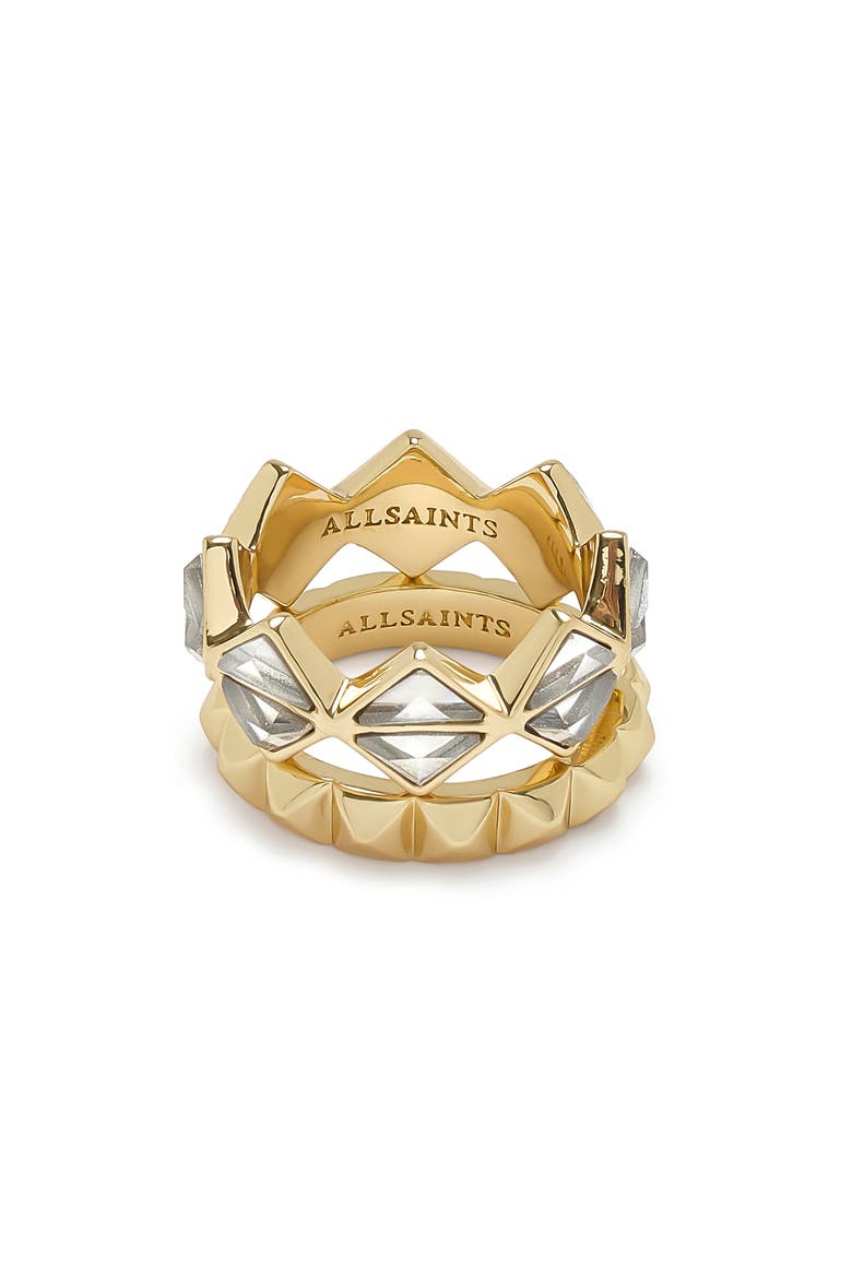 Set of 2 Geometric Crystal Band Rings, Alternate, color, GOLD