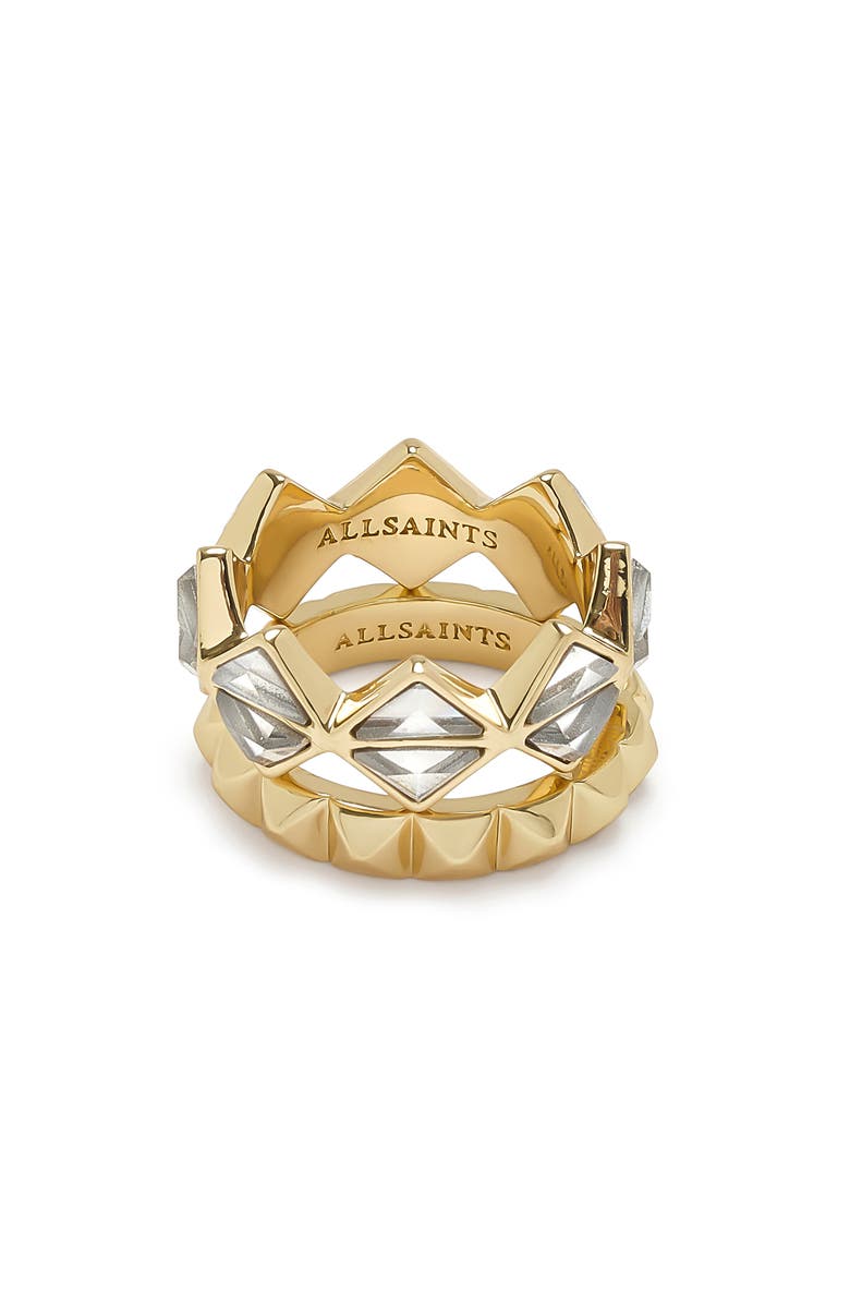 AllSaints Set of 2 Geometric Crystal Band Rings, Alternate, color, Gold
