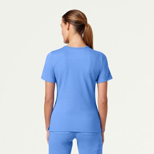 Jaanuu 2-pocket Slim Knit V-neck Scrub Top In Blue