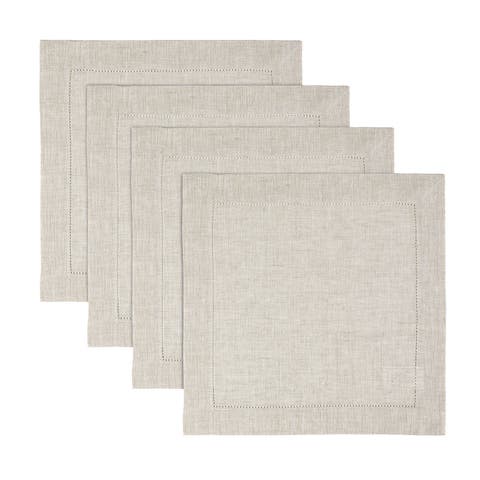Linen Square Placemats Set of 4, 14 x 14 Inch for Dining Table, Holiday and Everyday Table Decor - Classic Hemstitch