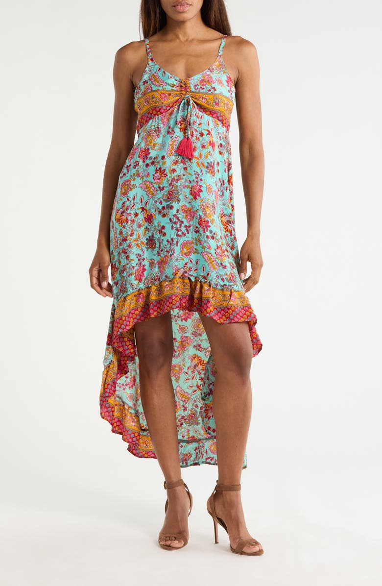 La Fiorentina Strappy High Low Dress, Main, color, Blue/ Pink