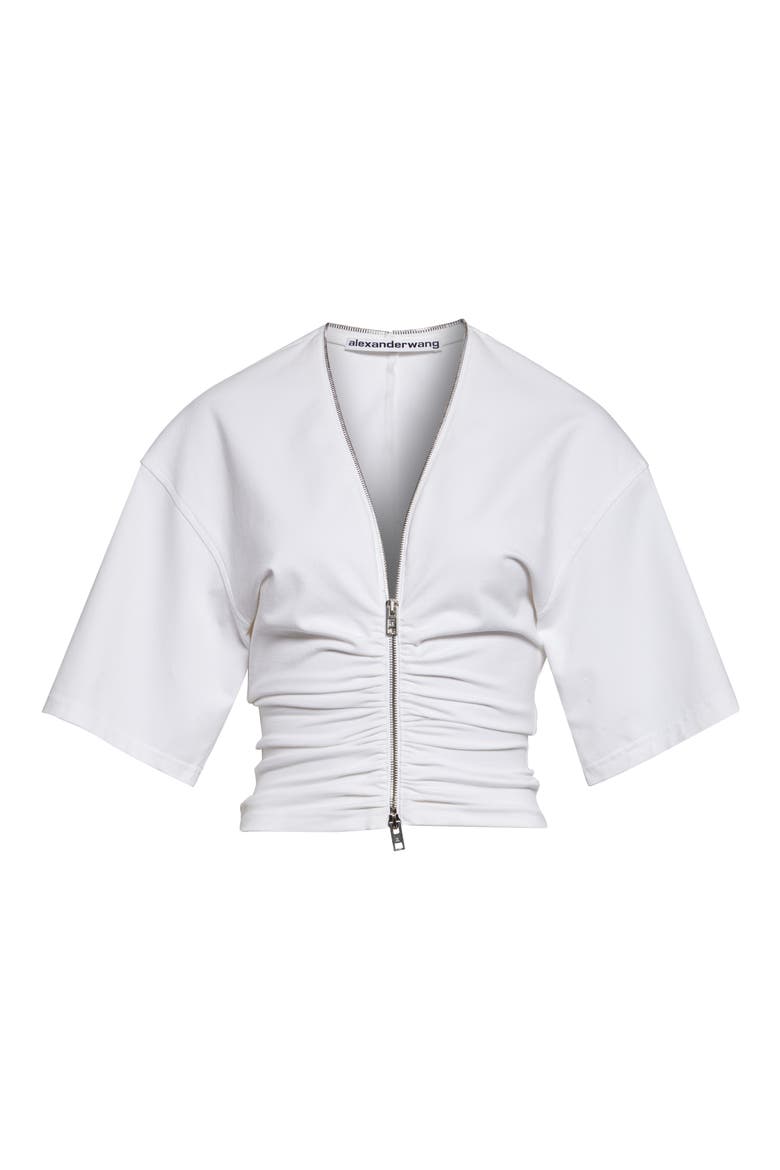 Ruched Knit Zip Top, Alternate, color, WHITE