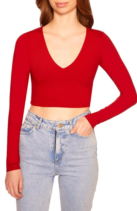 Long Sleeve V-Neck Crop Top