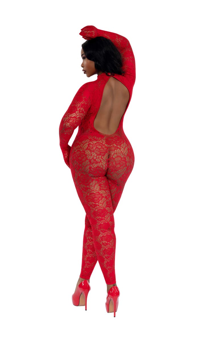 Dreamgirl Floral Lace Seamless Bodystocking, Alternate, color, Red
