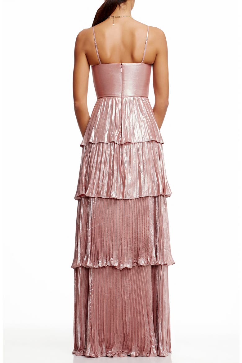 Zahrah Tiered Pleated Satin Evening Gown, Alternate, color, ROSE