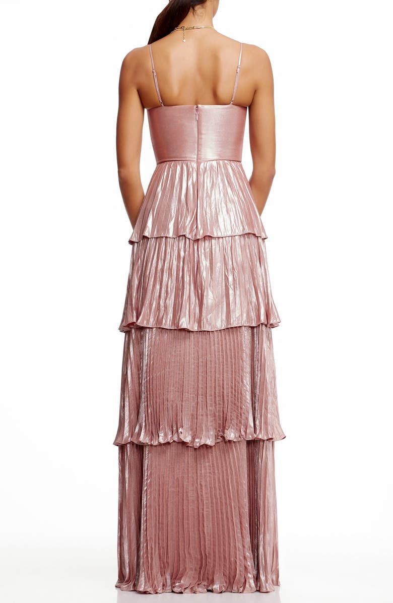 Dress the Population Zahrah Tiered Pleated Satin Evening Gown, Alternate, color, Rose