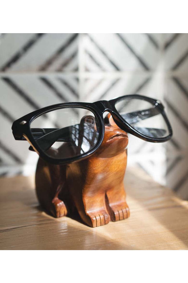 Frog Eyeglass Holder Stand - Hand Carved Wood, Alternate, color, Hand Carved Wood