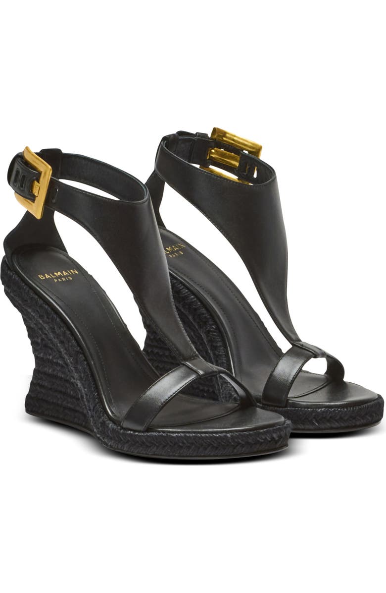 Balmain Anthem wedge lambskin espadrilles, Main, color, Black