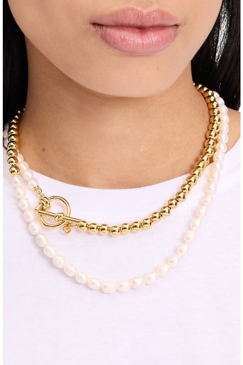 freshwater pearl toggle necklace, Alternate, color, CREAM/ GOLD.