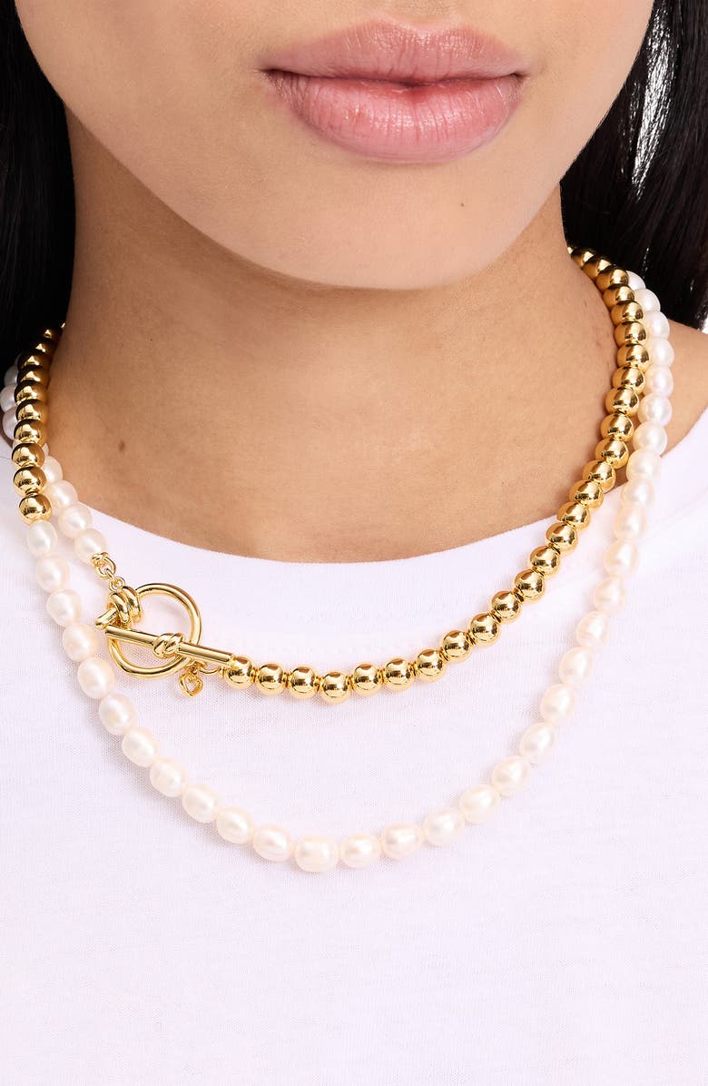 Kate Spade New York freshwater pearl toggle necklace, Alternate, color, Cream/ Gold.