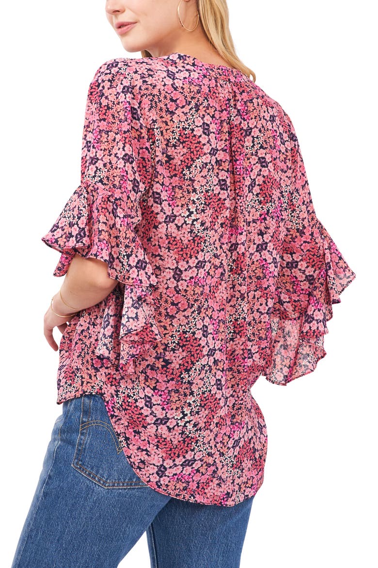Floral Flutter Sleeve High/Low Top, Alternate, color, COSMO PINK