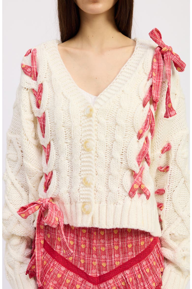 Clementine Ribbon Cable Cardigan, Alternate, color, IVORY RED