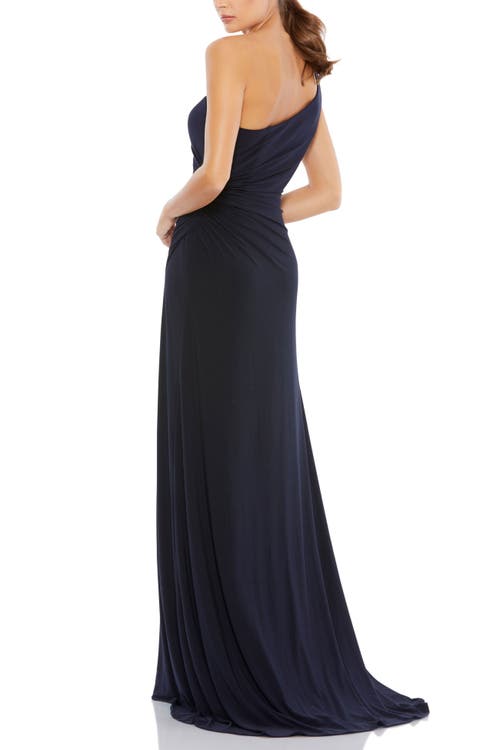 Mac Duggal One Shoulder Ruched Jersey Evening Gown