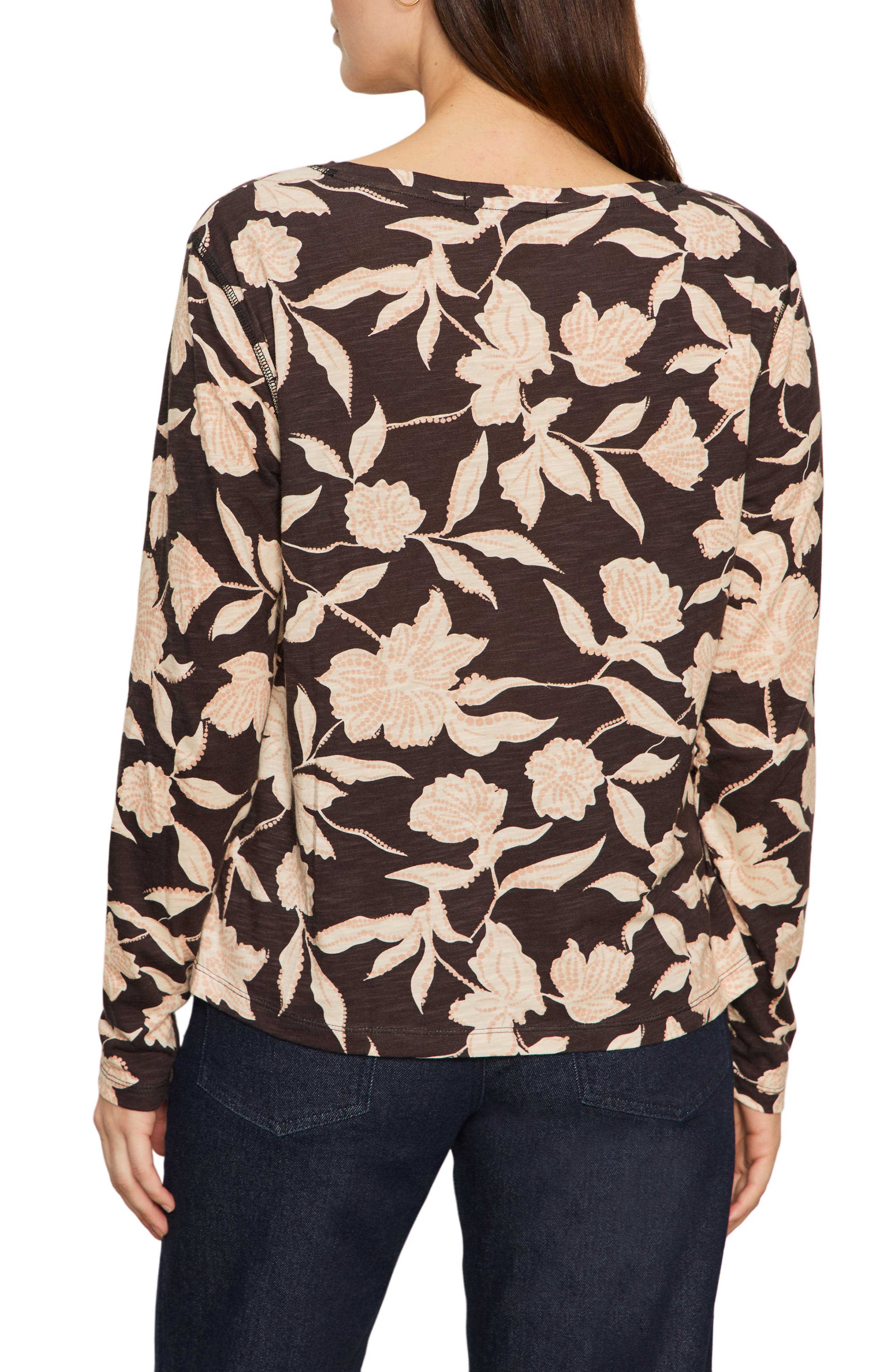 Print Split Neck Knit Top - image 4